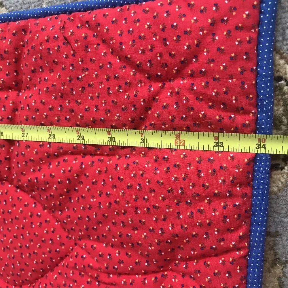 Hand tied puffy hearts quilt applique floral micro print‎ blue polka dot 33x34